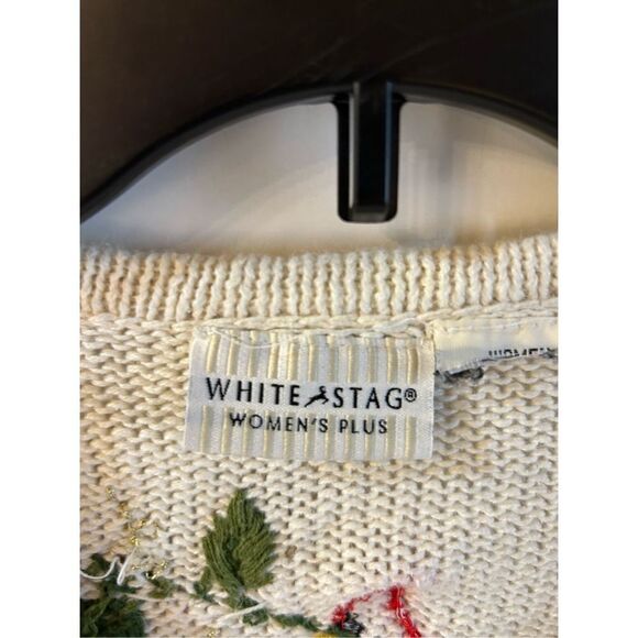 White Stag plus Vest Red Cardinals Birds (1x-2x?) 3D Beads Sequins Christmas - Picture 2 of 8